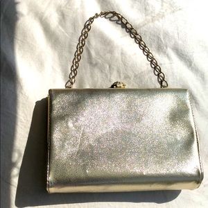 Vintage Pale Gold Leather Wristlet Chain Handbag